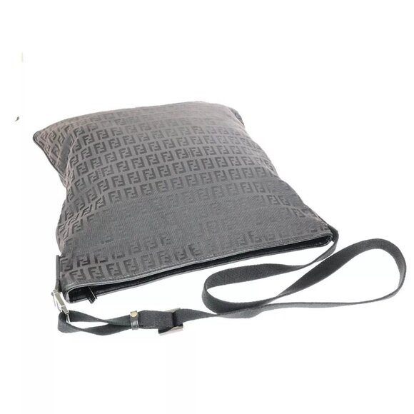 FENDI Logo Zucca Pattern Shoulder Bag Canvas Leather Black Brown Italy 32KA326 - Picture 5 of 13